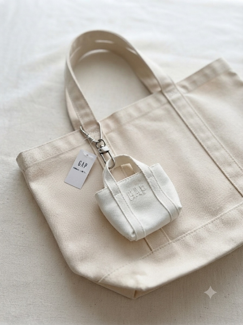 GAP White Mini Canvas Tote Keychain / Bag Charm Accessory